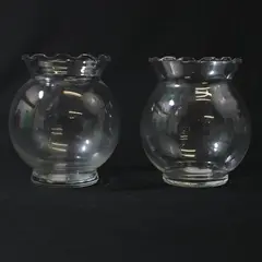 Lot of 2 Clear Glass Ball Scalloped Edge Vases Scalloped Rim 6 Inch