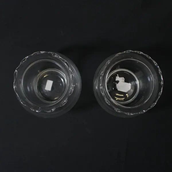 Lot of 2 Clear Glass Ball Scalloped Edge Vases Scalloped Rim 6 Inch