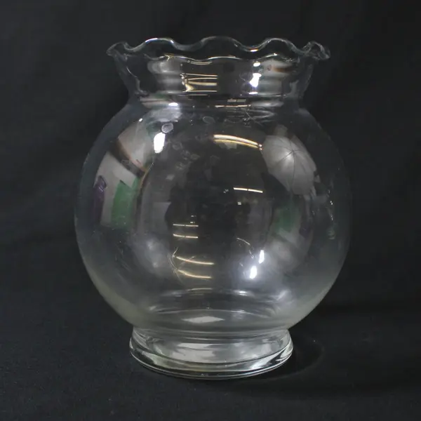 Lot of 2 Clear Glass Ball Scalloped Edge Vases Scalloped Rim 6 Inch