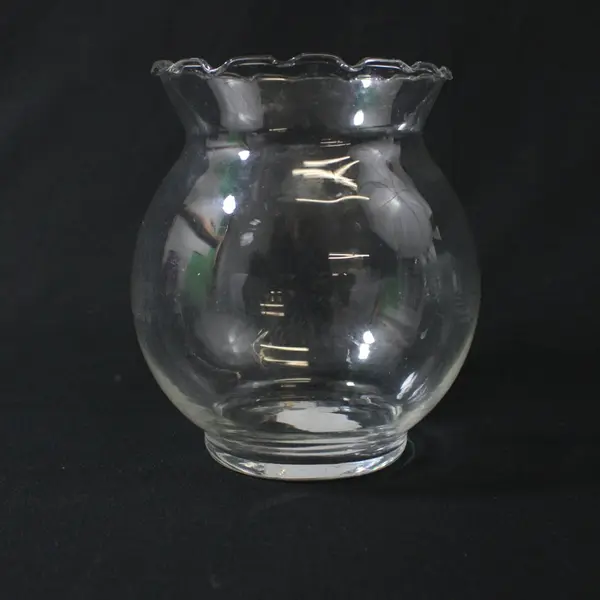 Lot of 2 Clear Glass Ball Scalloped Edge Vases Scalloped Rim 6 Inch