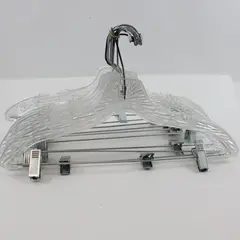 Lot of 10 Clear Plastic Clothes Hangers with Metal Clips