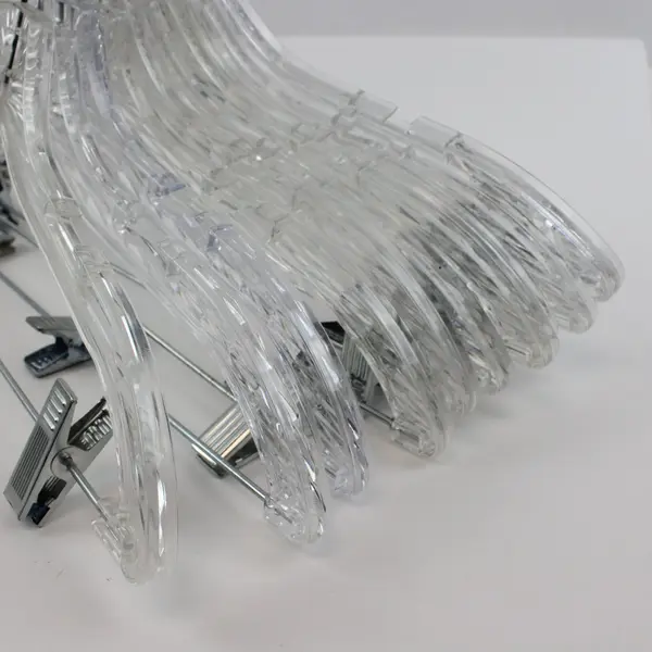Lot of 10 Clear Plastic Clothes Hangers with Metal Clips
