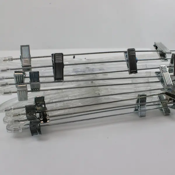 Lot of 10 Clear Plastic Clothes Hangers with Metal Clips