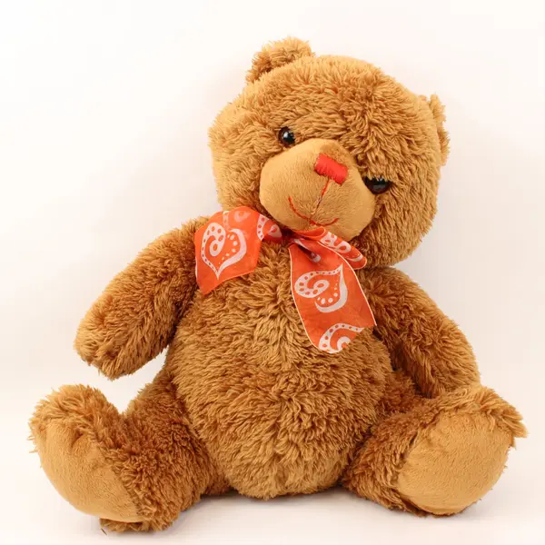 Homerbest HB325 Brown Plush Teddy Bear Orange Bow Slightly Worn Fur