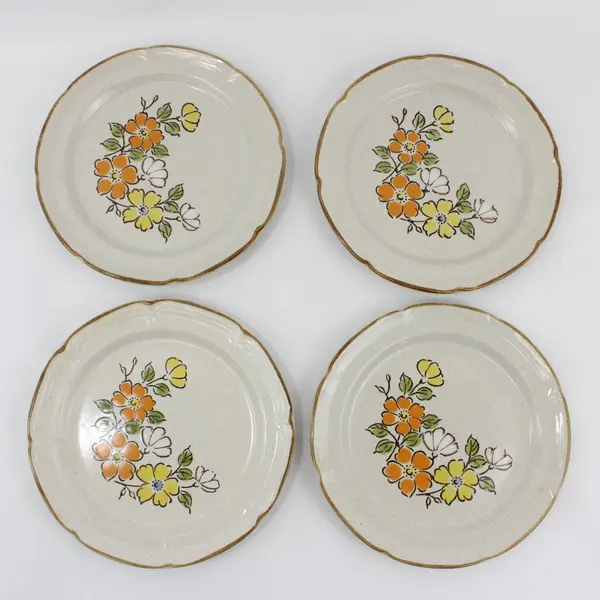 Set of 4 Hearthside Spring Garden Baroque Salad Plates  Floral Stoneware
