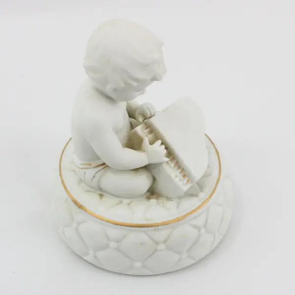 Vintage Schmid Japan Bisque Baby at Piano Music Box Working Lullaby