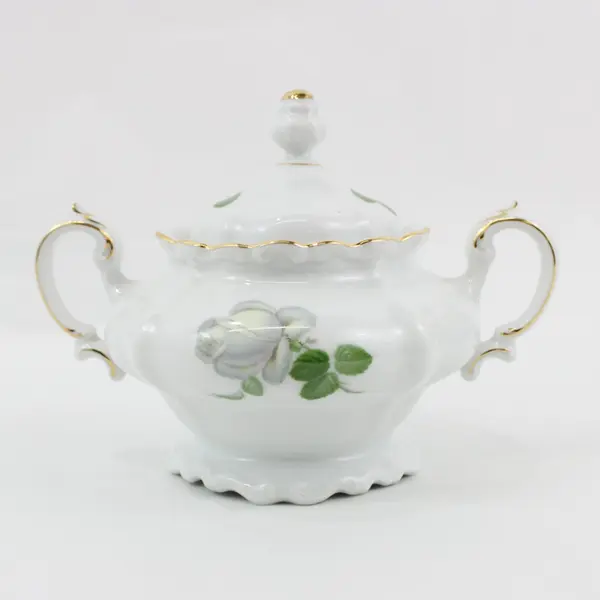 Haviland White Rose Covered Sugar Bowl Bavaria Germany