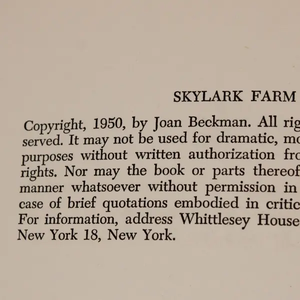 Vintage Skylark Farm 1950 Hardcover Book, No Dust Jacket Joan Beckman 