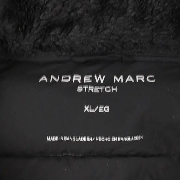Andrew Marc Women's Black Zip-Up Puffer Jacket Removable Faux Fur Hood XL