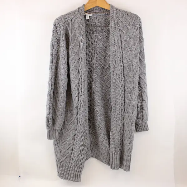 Time and Tru Women's Gray Cable Knit Open Front Cardigan Long Sleeve M (8-10)
