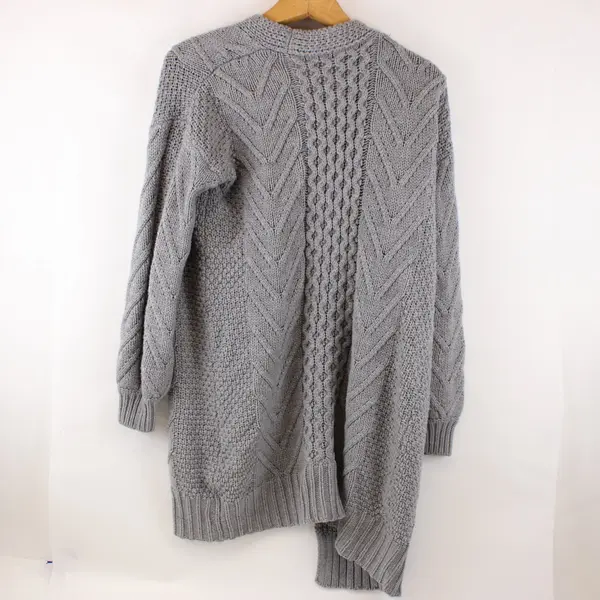 Time and Tru Women's Gray Cable Knit Open Front Cardigan Long Sleeve M (8-10)