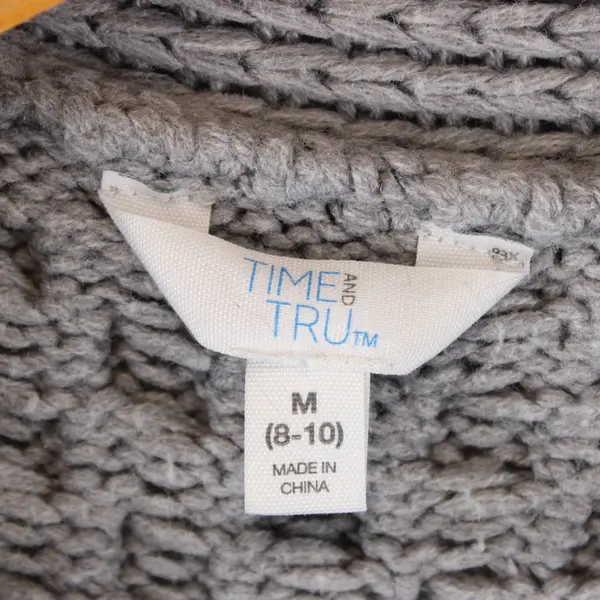 Time and Tru Women's Gray Cable Knit Open Front Cardigan Long Sleeve M (8-10)