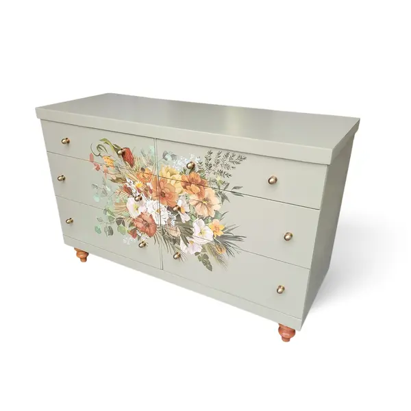 Refinished Vintage Floral 6-Drawer Dresser Sage Green - Freight/Local Pickup