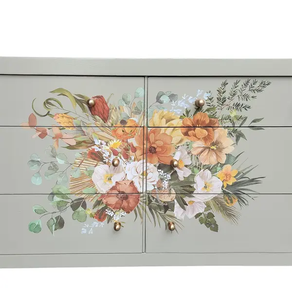 Refinished Vintage Floral 6-Drawer Dresser Sage Green - Freight/Local Pickup