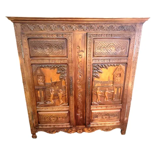 Antique 19th C Belgian Carved Oak Flemish Cabinet - Freight/Local Pickup