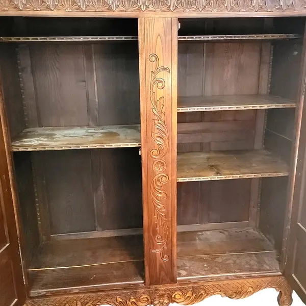 Antique 19th C Belgian Carved Oak Flemish Cabinet - Freight/Local Pickup