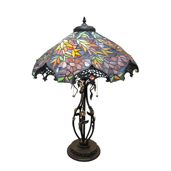 Tiffany Style Stained Glass Table Lamp Floral Ornate Metal Base - Local Pickup