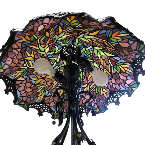 Tiffany Style Stained Glass Table Lamp Floral Ornate Metal Base - Local Pickup