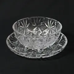 Unmarked Clear Pressed Glass Fruit Bowl Bread Plate Set Starburst Diamond