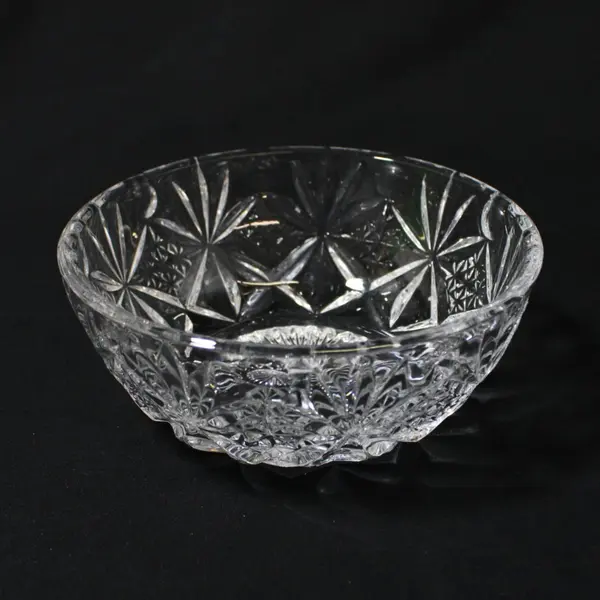 Unmarked Clear Pressed Glass Fruit Bowl Bread Plate Set Starburst Diamond