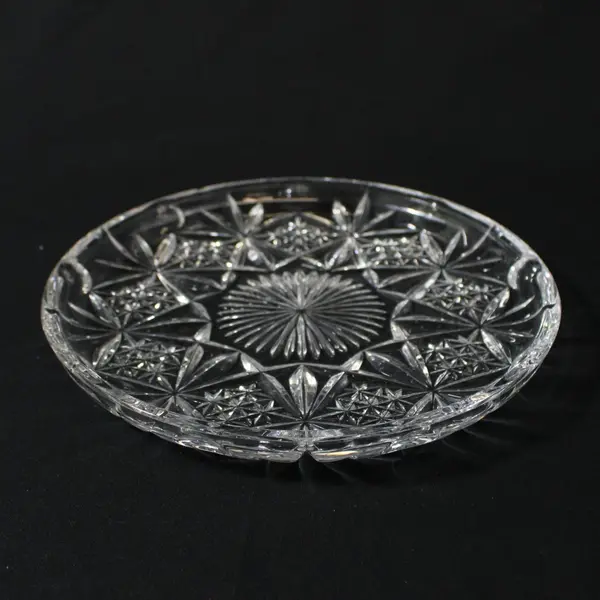 Unmarked Clear Pressed Glass Fruit Bowl Bread Plate Set Starburst Diamond