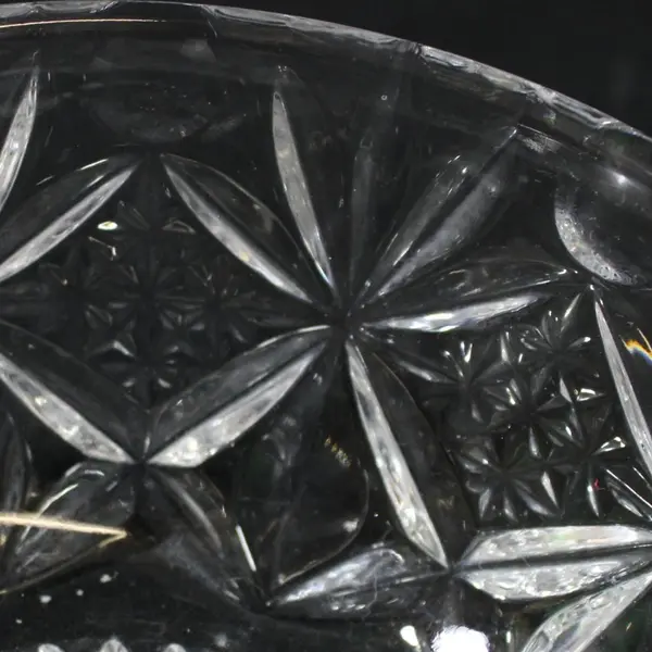 Unmarked Clear Pressed Glass Fruit Bowl Bread Plate Set Starburst Diamond