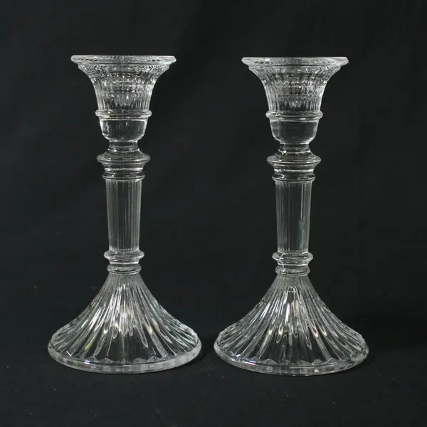 Pair Clear Ribbed Glass Taper Candle Holders 5.5in Cracked/Damaged
