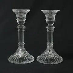 Pair Clear Ribbed Glass Taper Candle Holders 5.5in Cracked/Damaged