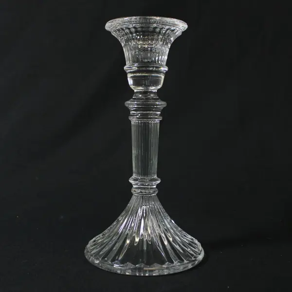 Pair Clear Ribbed Glass Taper Candle Holders 5.5in Cracked/Damaged