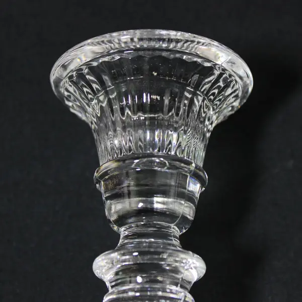 Pair Clear Ribbed Glass Taper Candle Holders 5.5in Cracked/Damaged