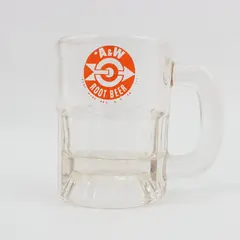 A&W Root Beer Child's Mini Mug Clear Glass Orange Bullseye Logo 3.25in