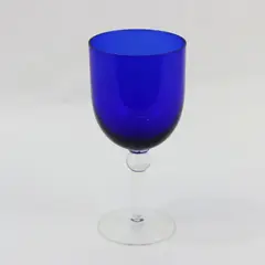  Cobalt Blue Wine Glass Clear Stem Ball Accent 7in 