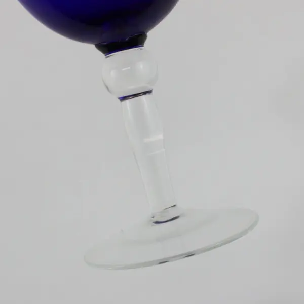  Cobalt Blue Wine Glass Clear Stem Ball Accent 7in 