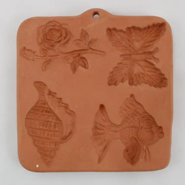 Cotton Press Terra Cotta Cookie Mold Rose Butterfly Fish Seashell