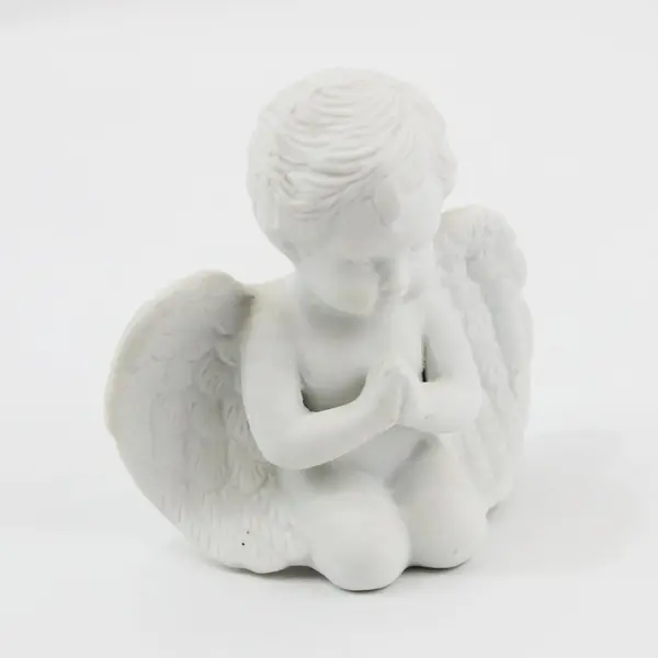 White Ceramic Praying Angel Cherub Figurine 4in