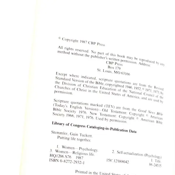 Putting Life Together Musings for the Modern Woman Guin T Stemmler 1987 Signed 