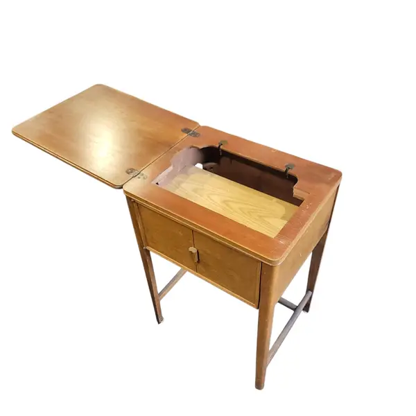 Vtg Wood Sewing Machine Cabinet Table Folding Leaf Interior Shelf - Local Pickup