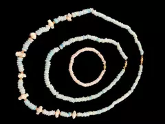 Lot of 3 Puka Shell Necklaces Bracelet Blue White Fashion Jewelry Twist Clasp