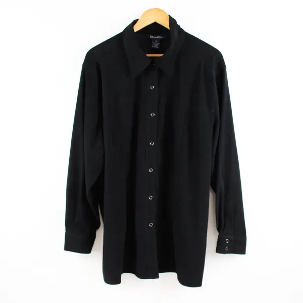 Denim & Co Women's Black Soft Texture Button Down Shirt 2X