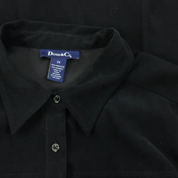 Denim & Co Women's Black Soft Texture Button Down Shirt 2X