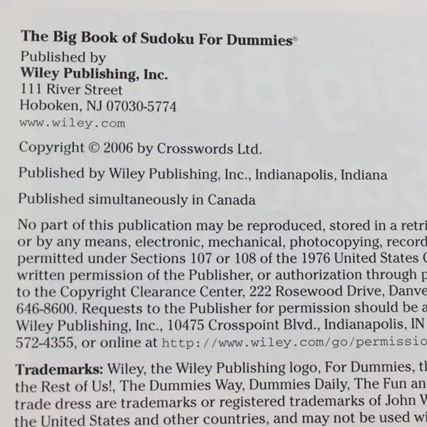 The Big Book of Sudoku For Dummies Paperback Puzzle Book