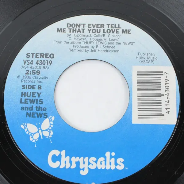 Huey Lewis & The News  7" Stuck With You / Don't Ever Tell Me That You Love Me