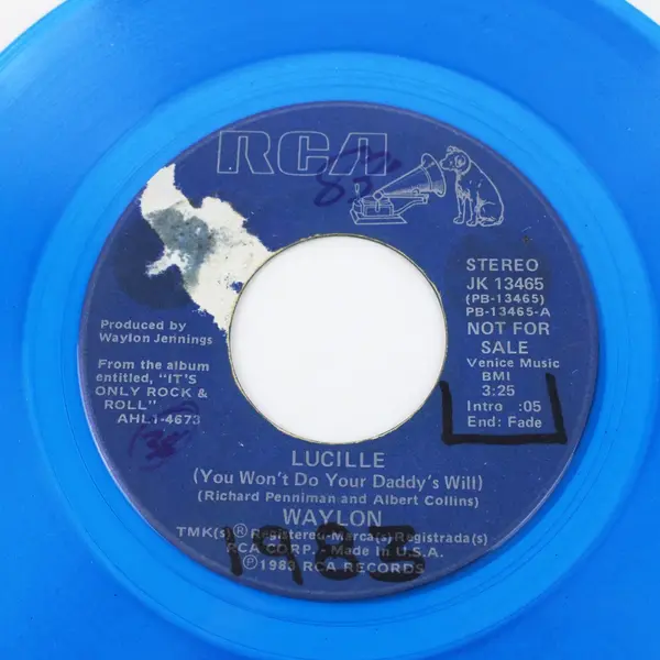 Waylon Jennings Lucille RCA PROMO NOT FOR SALE Blue Vinyl 7" Single JK 13465