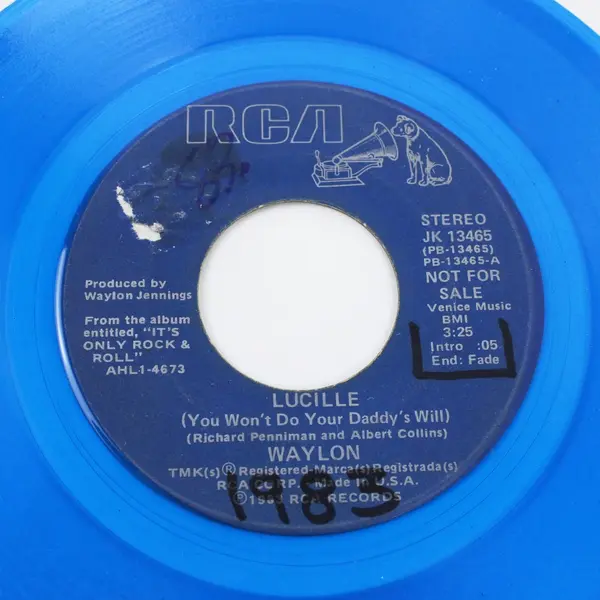 Waylon Jennings Lucille RCA PROMO NOT FOR SALE Blue Vinyl 7" Single JK 13465