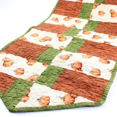 Handmade Quilted Cotton Fall Pumpkin Table Runner 13 x 29 In