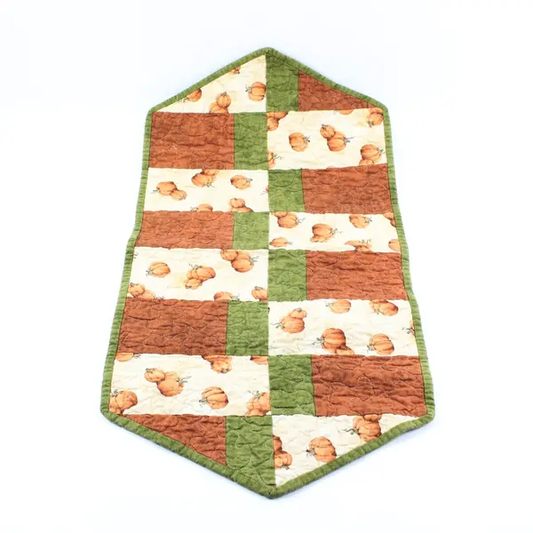 Handmade Quilted Cotton Fall Pumpkin Table Runner 13 x 29 In