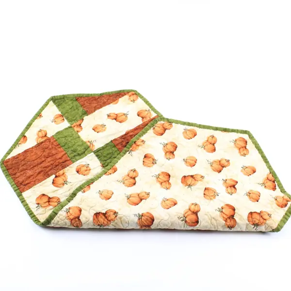 Handmade Quilted Cotton Fall Pumpkin Table Runner 13 x 29 In