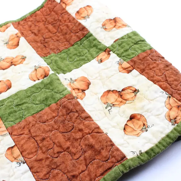 Handmade Quilted Cotton Fall Pumpkin Table Runner 13 x 29 In