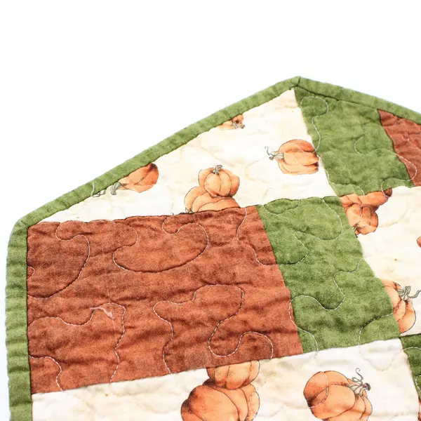 Handmade Quilted Cotton Fall Pumpkin Table Runner 13 x 29 In