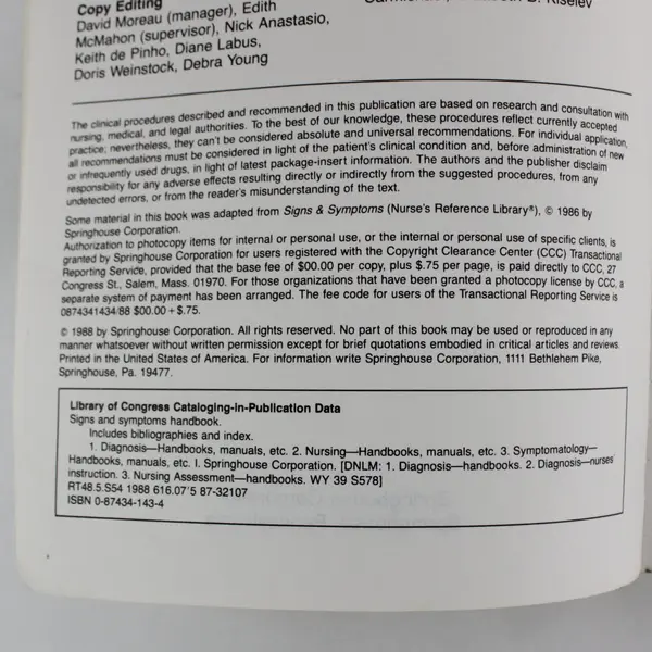 Signs & Symptoms Handbook Professional Medical Reference Guide 1988 Paperback